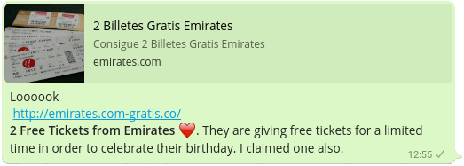 vorgebliche Gratis Tickets für Emirates